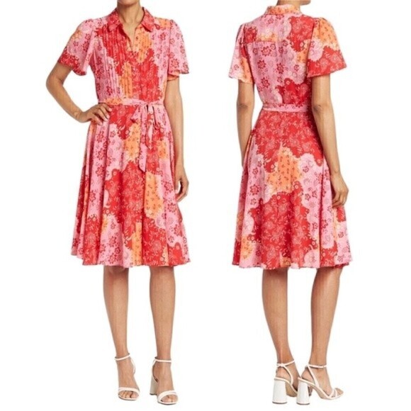 New! Nanette Lepore Floral Paisley Button Down Tie Waist Shirtdress Dress - Picture 1 of 11